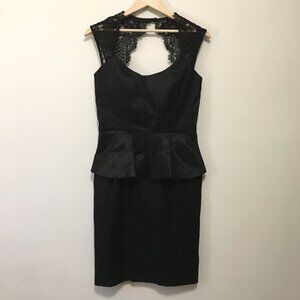 Vintage 90s Jessica Black Satin Lace Peplum Prom Dress Gown